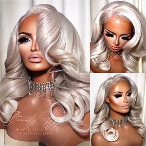 6 COLORS Icy White Ashy Blonde Synthetic 13x4 Deep C-Shape HD Lace Front Wig